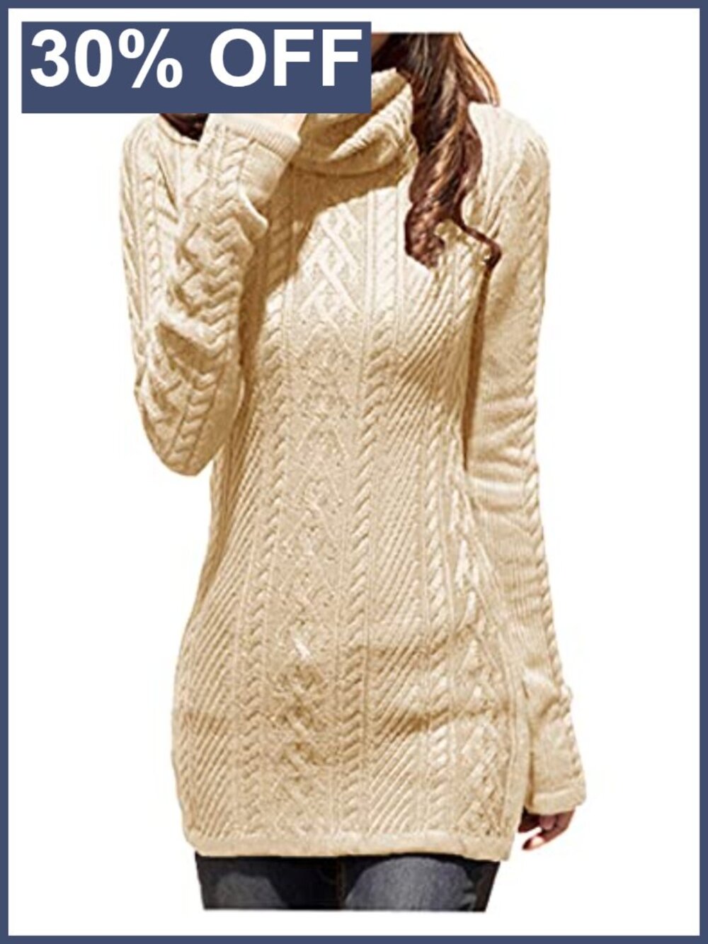 Cable Knit Turtleneck Sweater Dress Long Sleeve Pullover